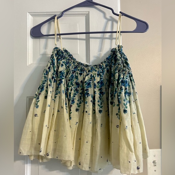 Free People Intimately Instant Crush Printed Tank in Ivory Blue Flowers - Picture 4 of 7